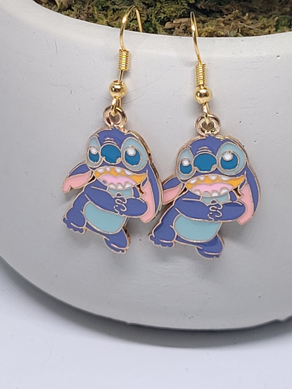 Cute Blue Stitch Enamel Dangle Earrings - Pastel Accents